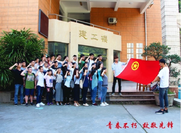 青年团员向团旗致敬